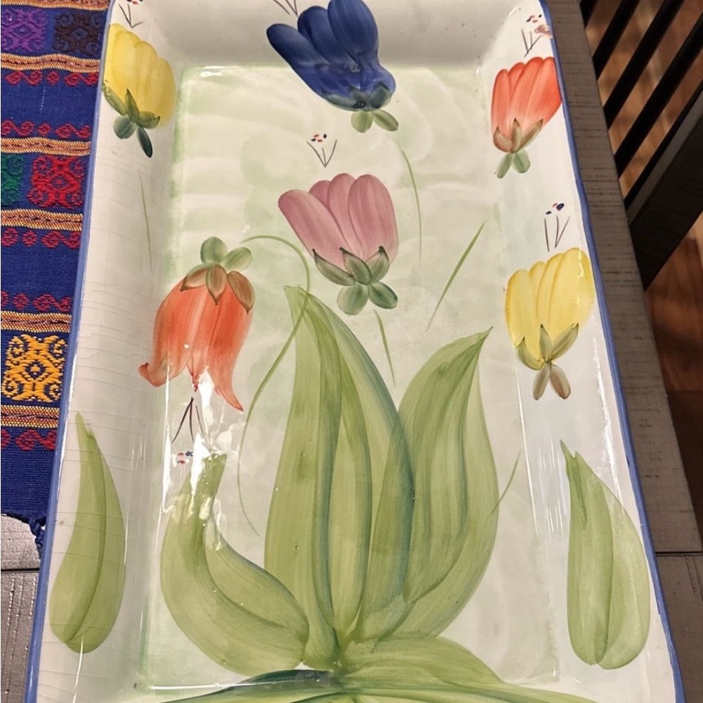 Hand-Painted Floral Ceramic Serving Tray - Made in Italy